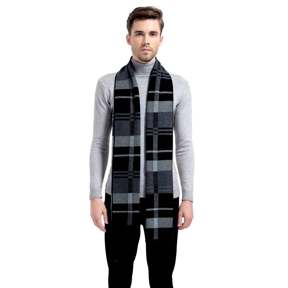 2462 Winter Cashmere Scarf Wool Soft Warm Knitted Casual Scarves Grey strip